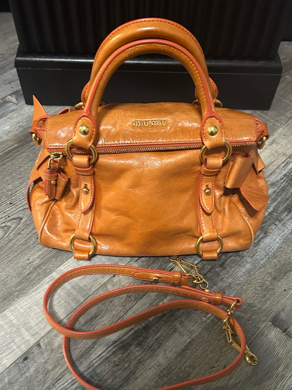 Miu Miu Orange Vitello Lux 2Way Bag